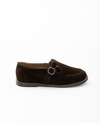 Коричневі замшеві балетки з ремінцем